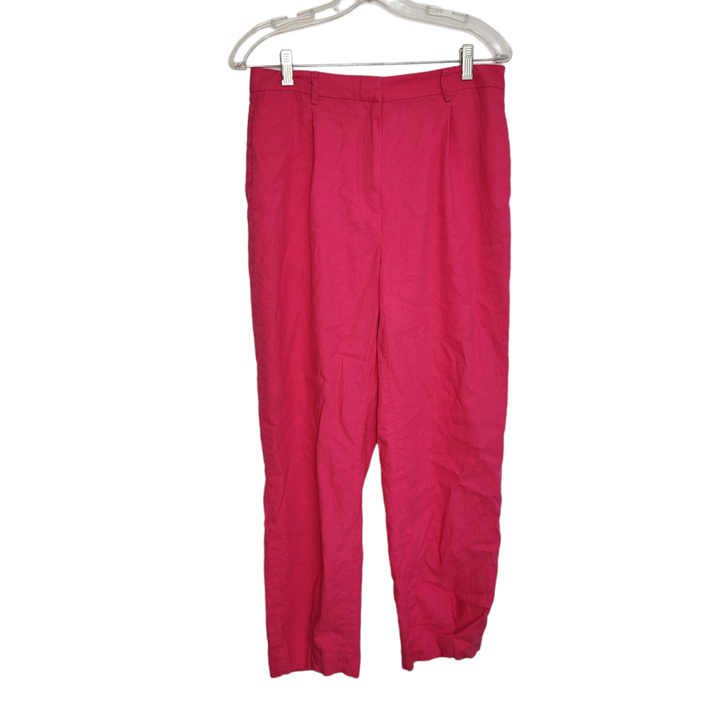 Open Edit Womens Coastal Linen Blend Pants Pink Relaxed Lagenlook Comfort Medium